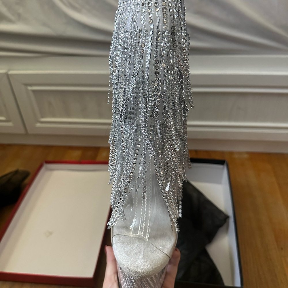 Pleaser Silver Fringe Heels